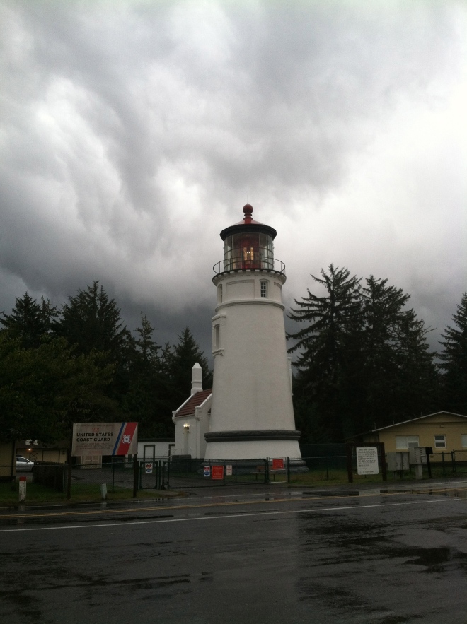 After showering and changing into dry clothes we headed back out because it had stopped raining and was only crazy cloudy. This is the Umpqua Lighthouse.